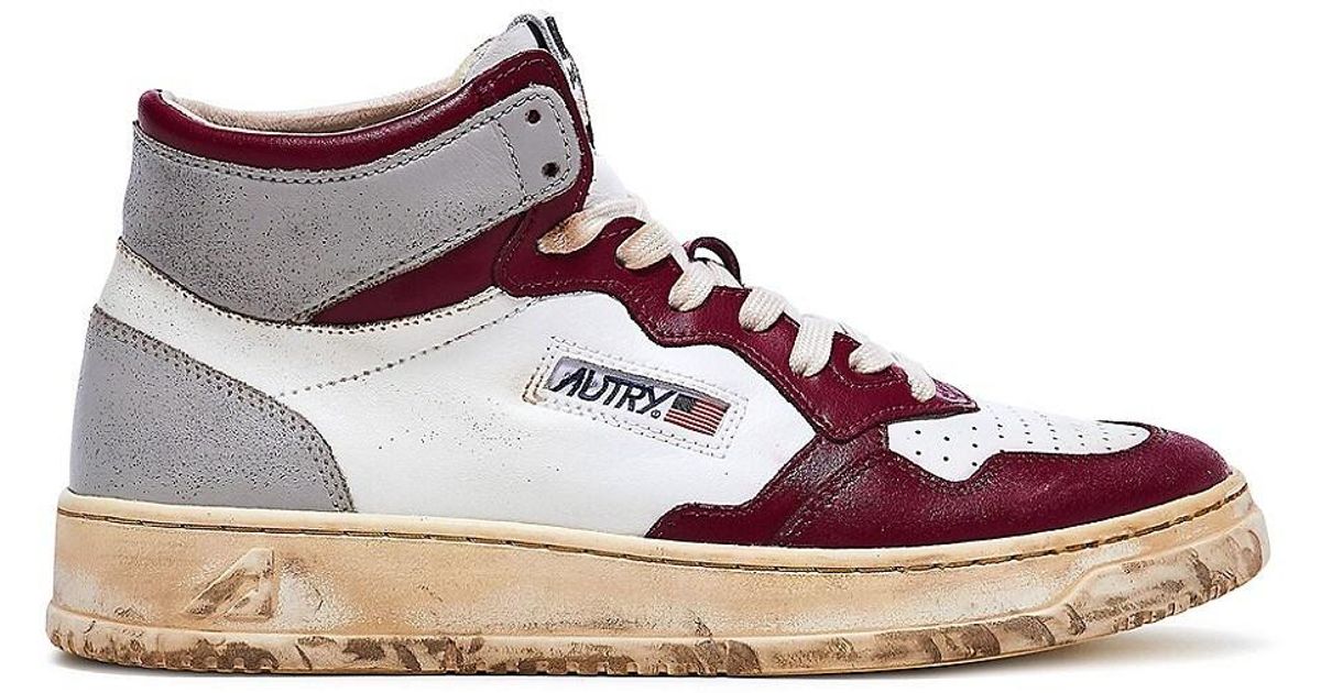 Autry Super Vintage Midtop Leather Sneakers in Red Grey (Pink) Lyst