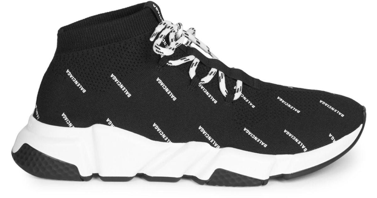 Balenciaga Rubber Allover Logo Speed Lace-up Sneaker. in Black White ...