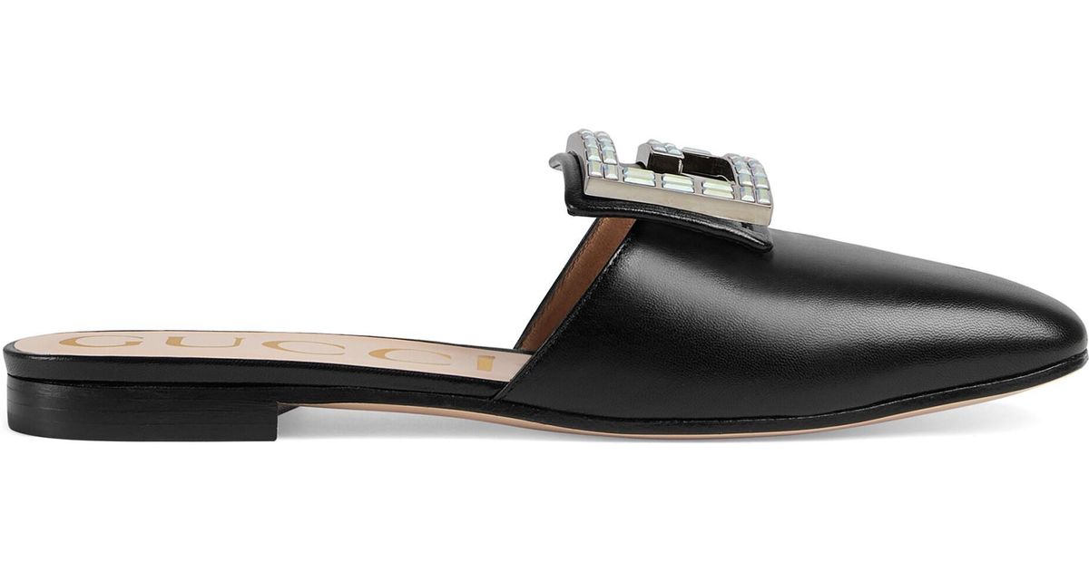 Gucci Madelyn Leather Slides in Black - Lyst