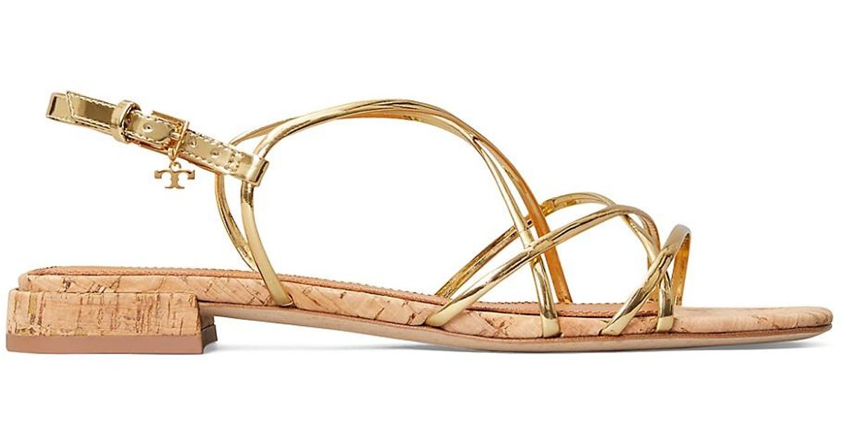 Tory Burch Leather Penelope Flat Metallic Slingback Sandals | Lyst