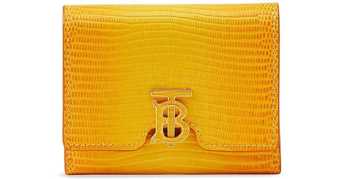 Burberry Lizardembossed Leather Compact Wallet in Yellow Lyst