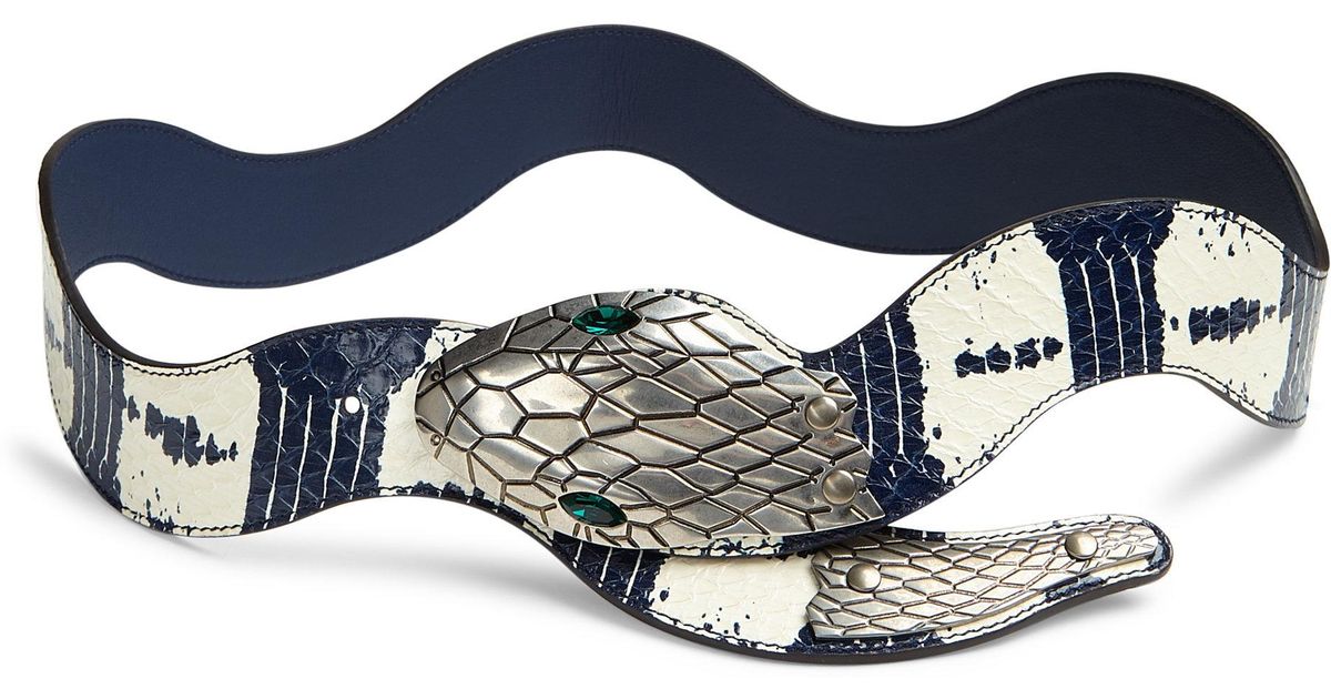 Gucci Curved Snakeskin Belt in Blue - Lyst