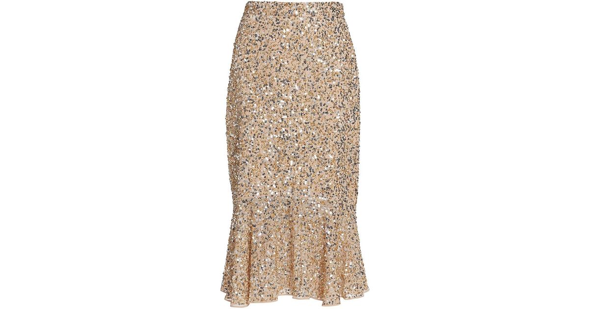 Mac Duggal Sequined Fishtail Midi-skirt in Natural | Lyst