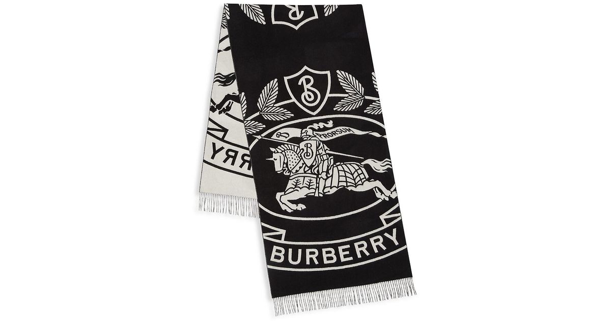 Burberry Large Logo & Ekd Cashmere Scarf in Black White (Black) Lyst