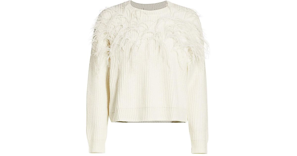 Cinq À Sept Melanie Ostrich Feather Wool-blend Sweater in Ivory (White ...