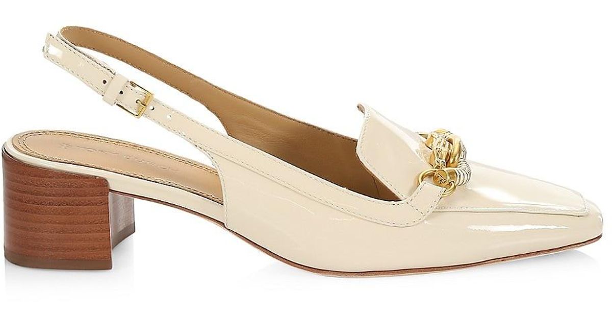 Tory Burch Jessa Patent Leather Slingback Loafers in Ivory (White) - Lyst