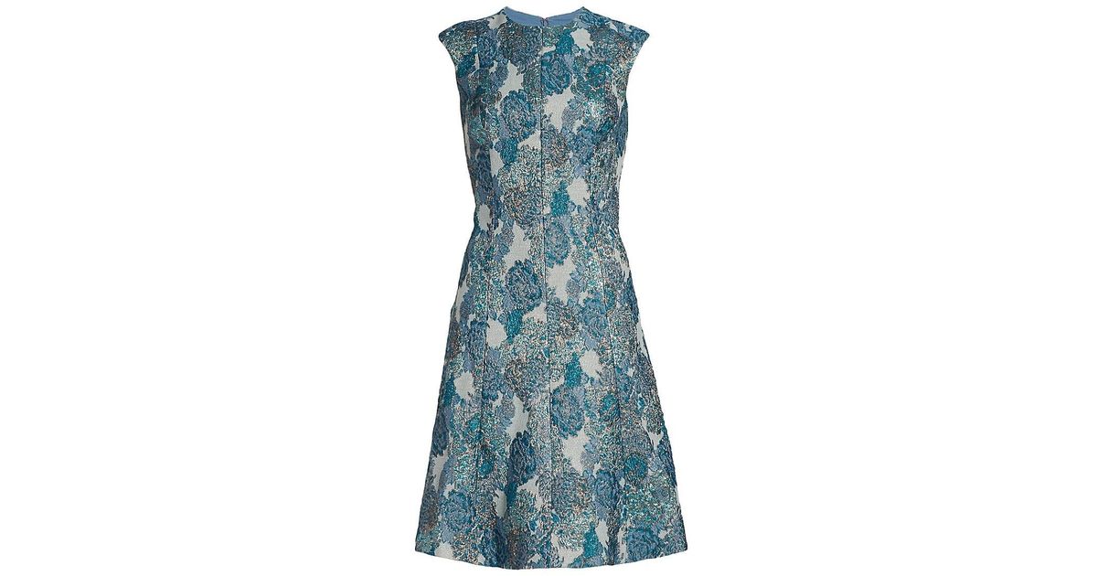 Teri Jon Synthetic Floral Jacquard A-line Dress in Blue - Lyst