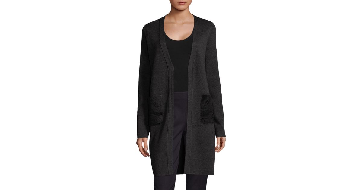 Elie Tahari Maurine Floor Length Wool Cardigan In Grey Gray Lyst