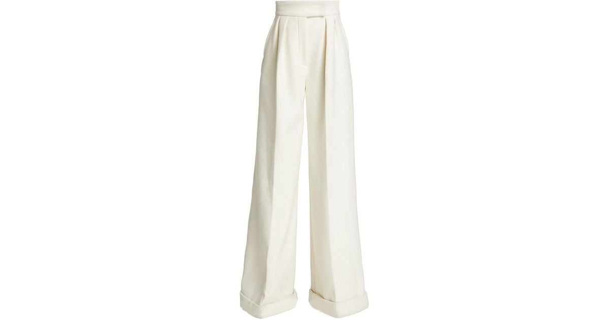 Max Mara Wool Catullo Pleated Wide-leg Pants in White | Lyst