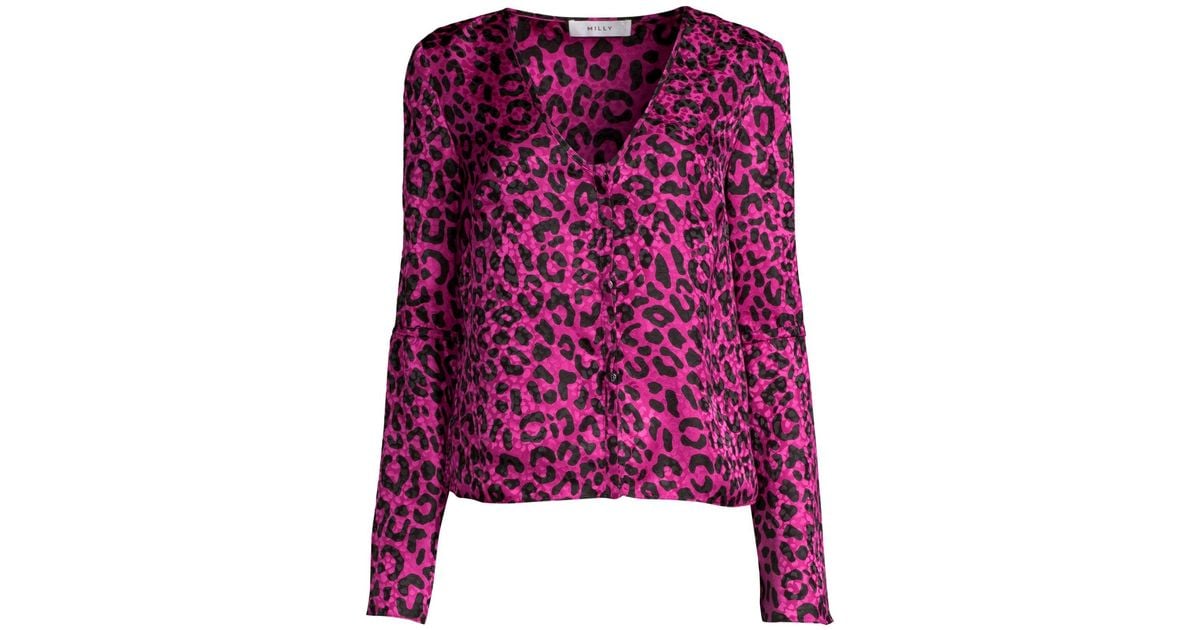 MILLY Womens Leopard Printed on Silk Jacquard Tanya Cami with Side Tie