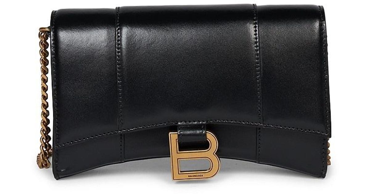 Balenciaga Hourglass Leather Wallet-on-chain in Black - Lyst