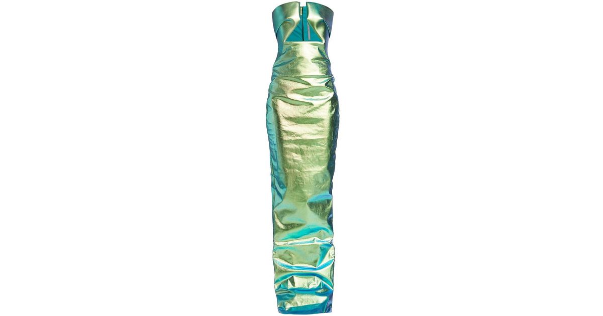 Rick Owens Strapless Pronged Iridescent Gown in Green | Lyst