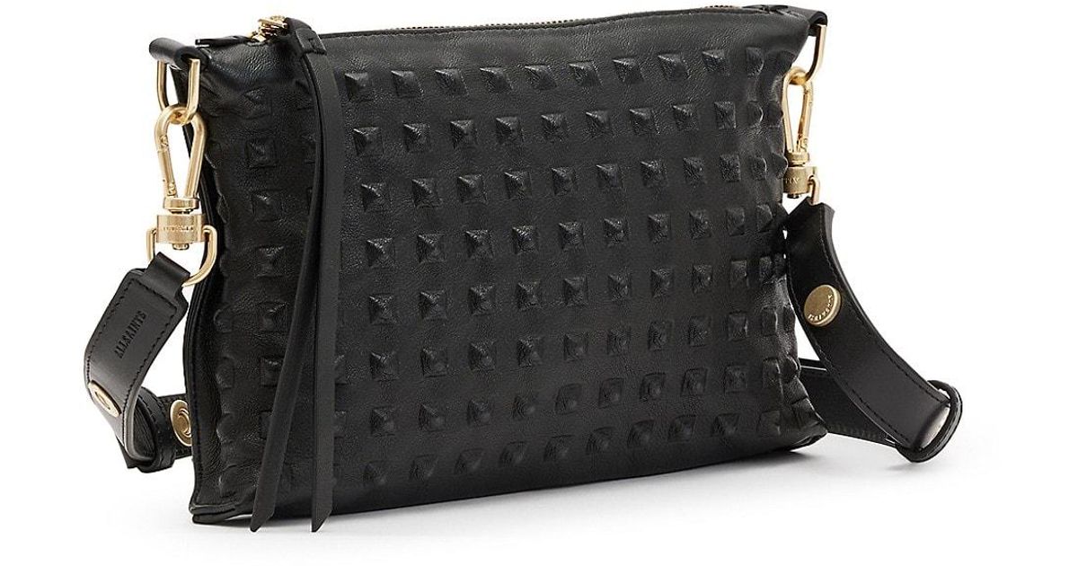 AllSaints Eve Stud Leather Crossbody Bag in Black | Lyst