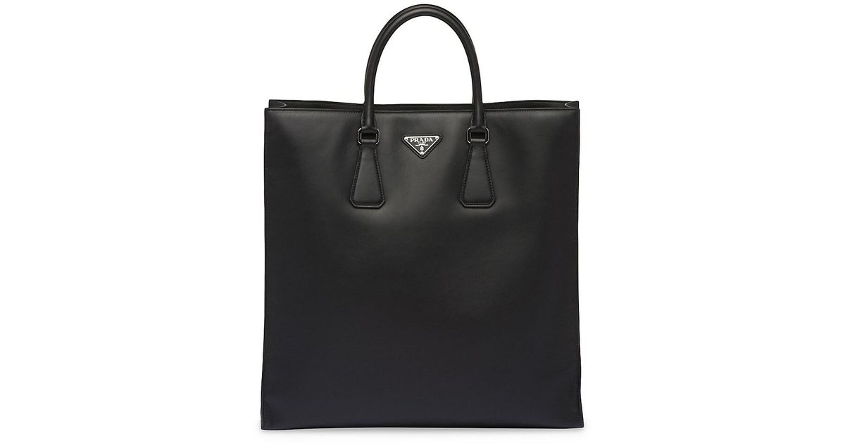 Prada Leather Tote Bag With Shoulder Strap in Black for Men Lyst
