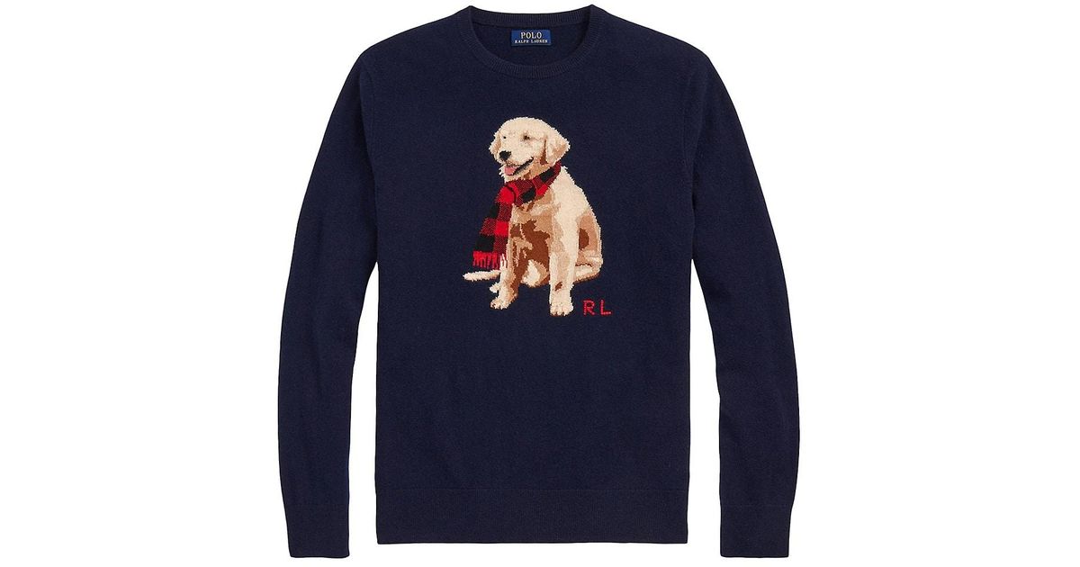 Polo Ralph Lauren Hunter Dog-print Cashmere Sweater in Blue for Men | Lyst