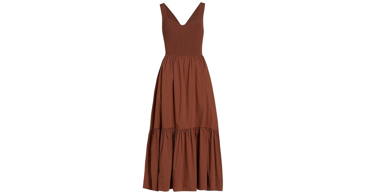 Tanya Taylor Cotton Josephina Tiered Midi-dress in Cinnamon (Brown) | Lyst