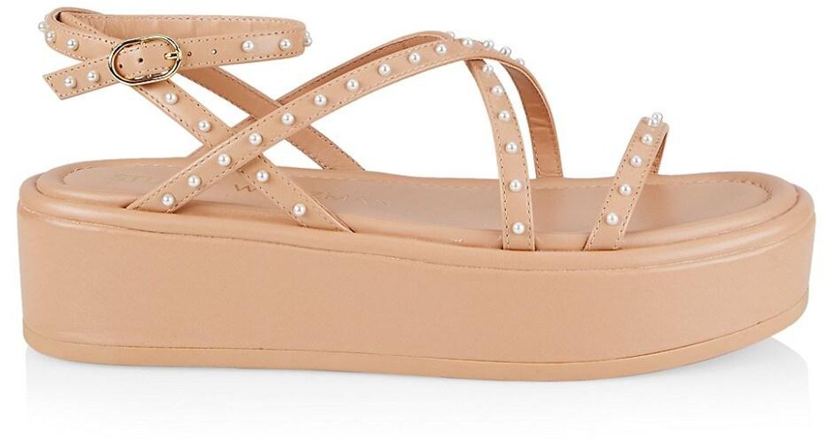 Stuart Weitzman Leather Summerlift Pearl Platform Ankle-strap Sandals | Lyst