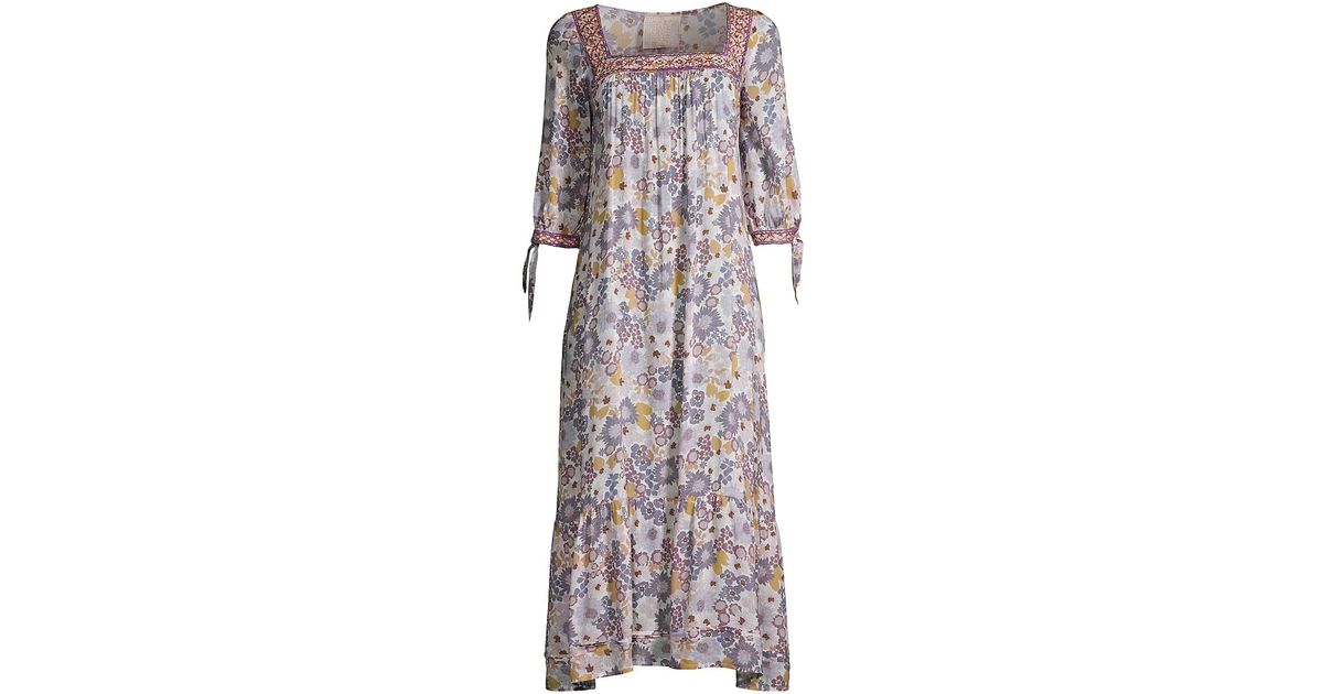 Johnny Was Dione Floral Midi Dress in Natural | Lyst