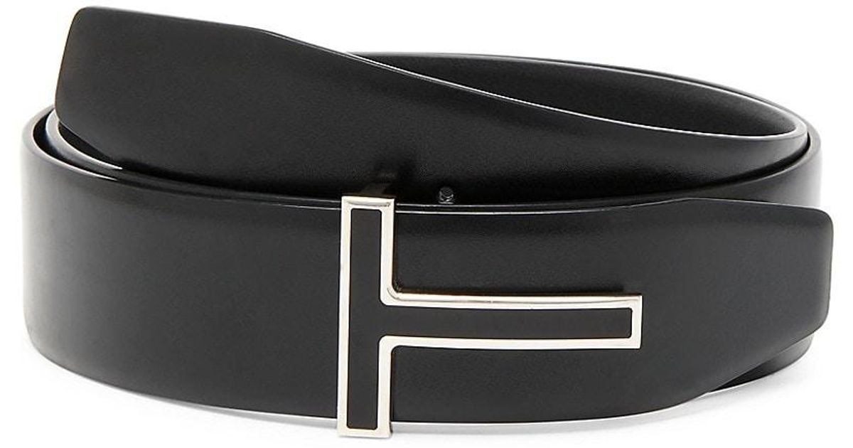 Tom Ford Enamel T Buckle Reversible Leather Belt in Black for Men | Lyst