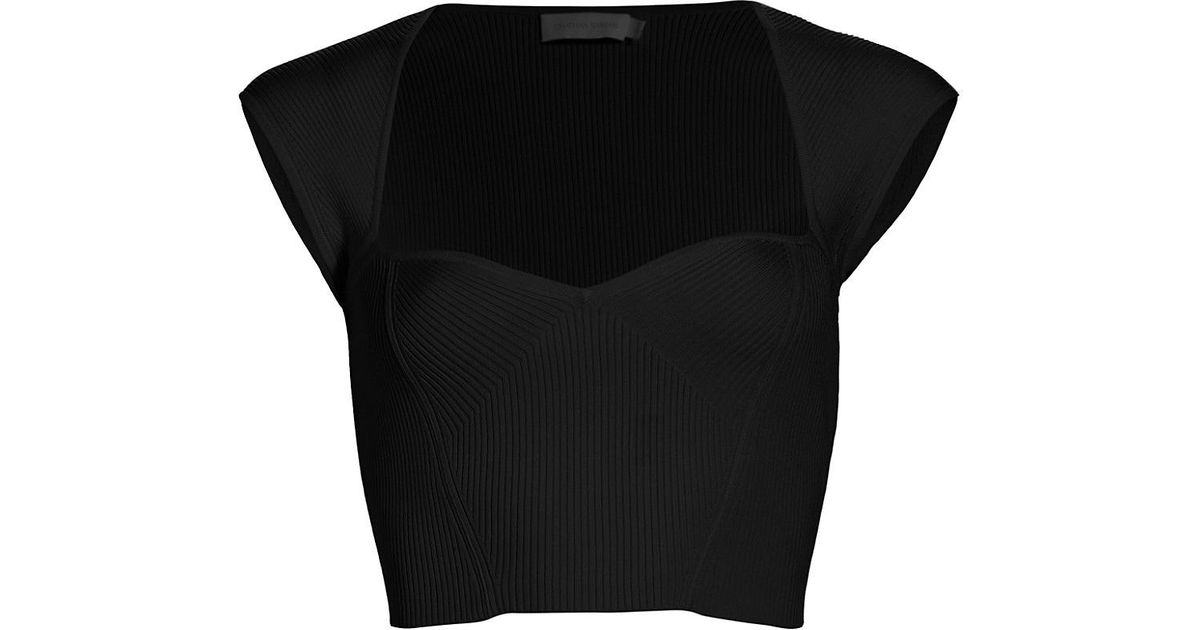 Jonathan Simkhai Abia Compact Ribknit Crop Top in Black Lyst