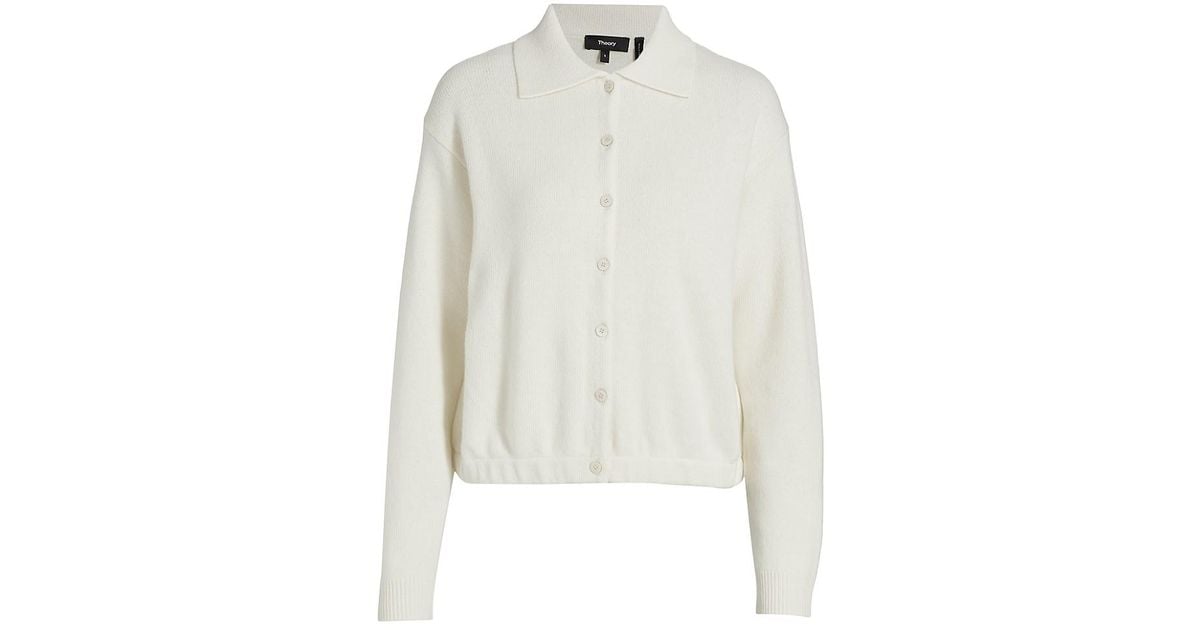 Theory Felted Wool-cashmere Polo Cardigan in Ivory (White) | Lyst