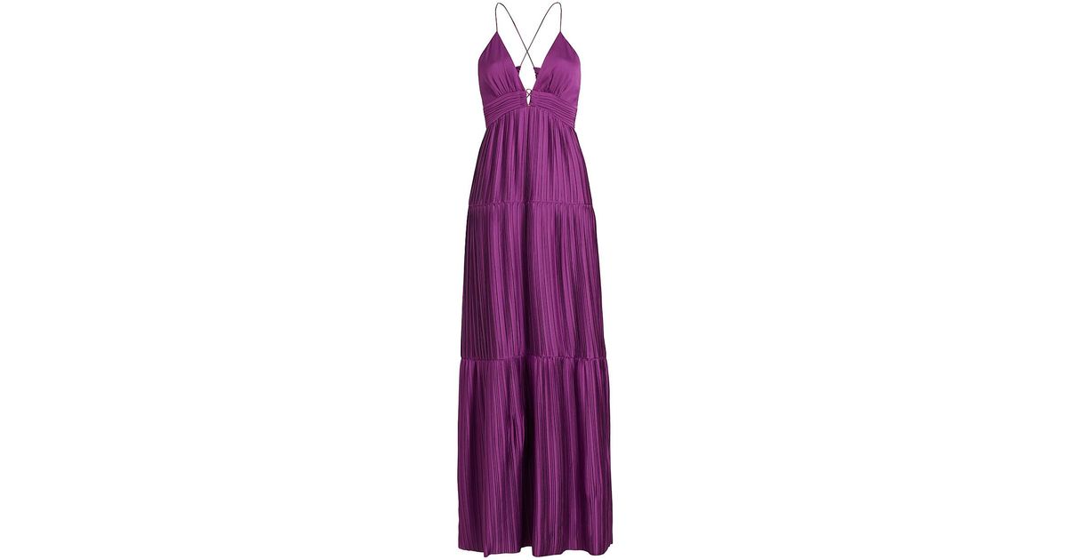 Ba & Sh Wasta Pleated Satin Maxi Dress in Purple | Lyst