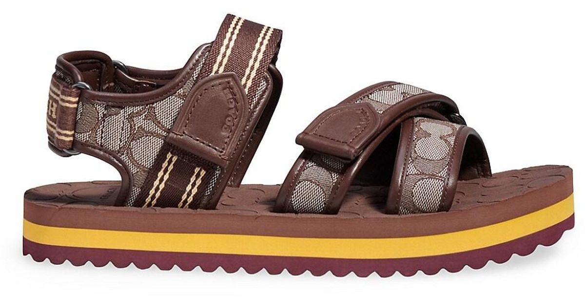 COACH Leather Signature Jacquard Sport Sandals in Oak (Blue) for Men Lyst