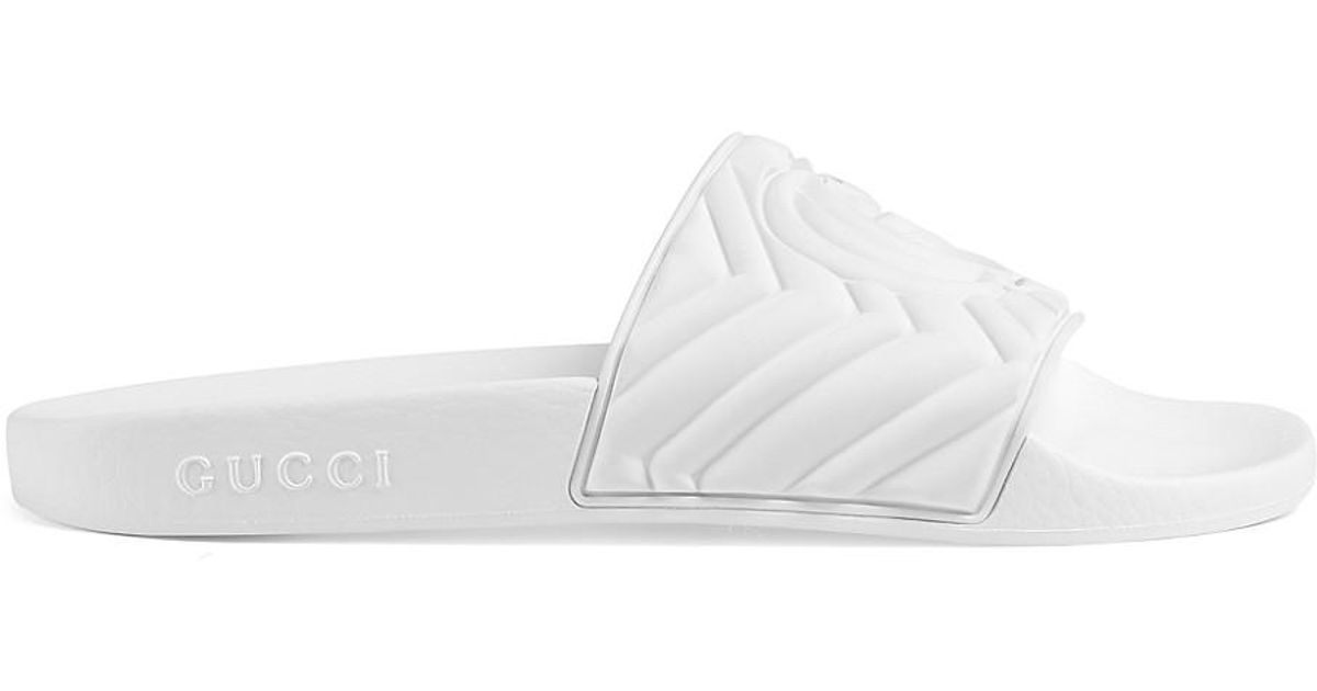 Gucci Matelassé Rubber Slides in White Lyst