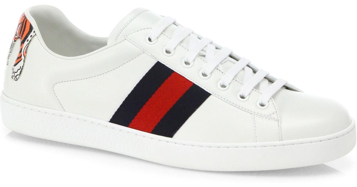 Gucci Leather New Ace Low-top Sneakers With Tiger in White for Men - Lyst