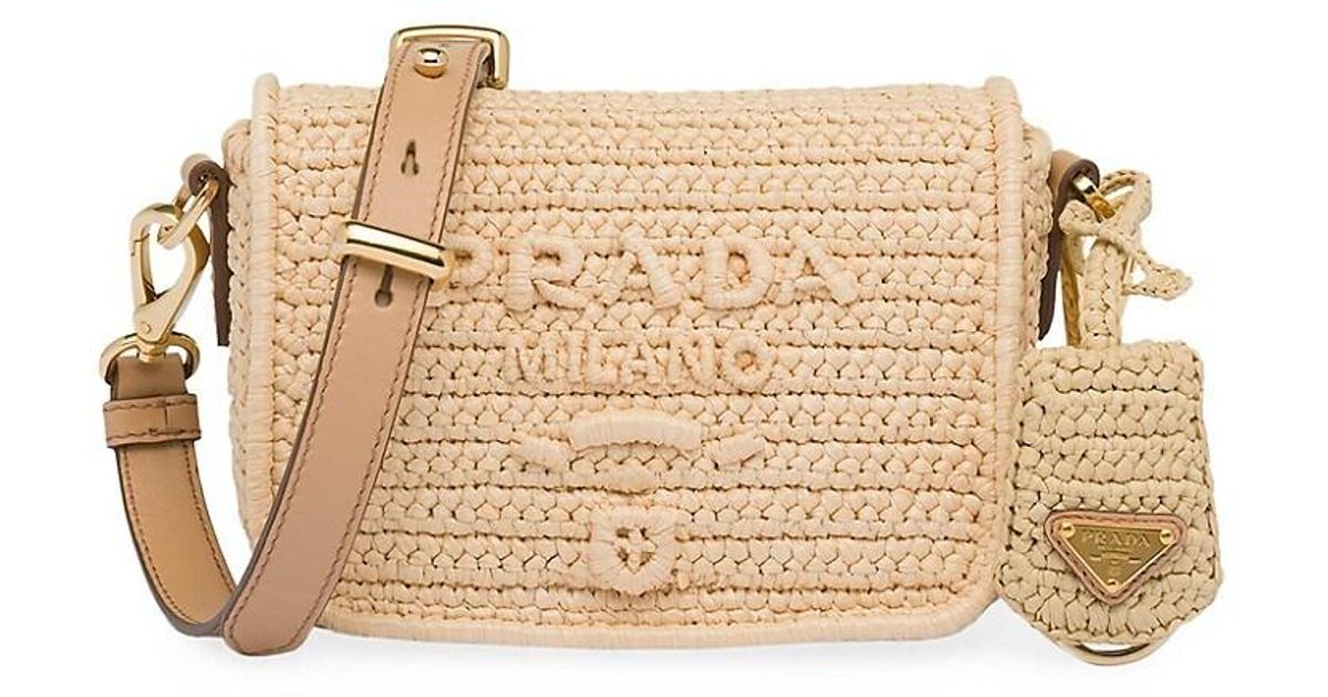 Prada Raffia And Leather Shoulder Bag in Natural Lyst