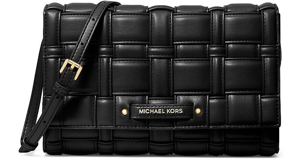 MICHAEL Michael Kors Large Ivy Woven Vegan Leather Crossbody Bag in Black |  Lyst