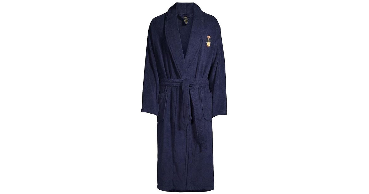 Polo Ralph Lauren Cotton Polo Bear Terry Coth Bath Robe in Navy Blue