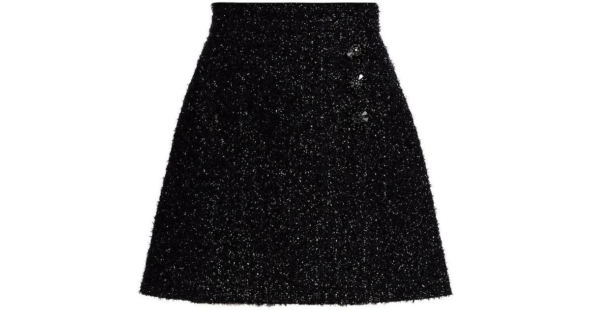 Adam Lippes Metallic Tweed Wrap Miniskirt in Black | Lyst
