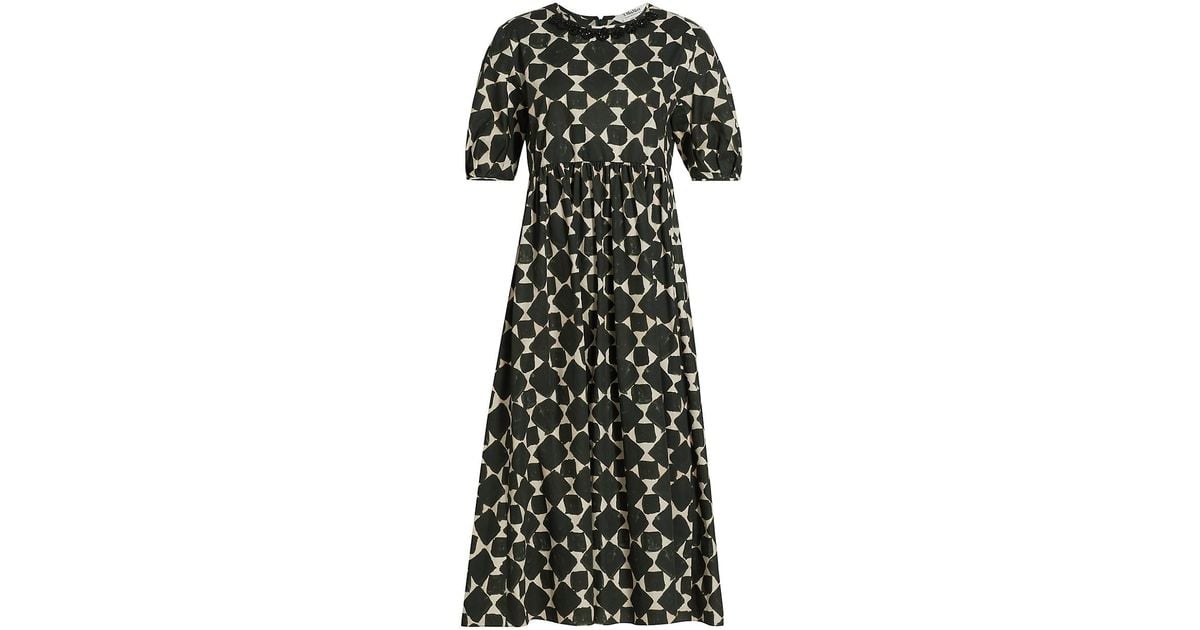 Max Mara Fatobi Embellished Cotton Midi-dress in Black | Lyst