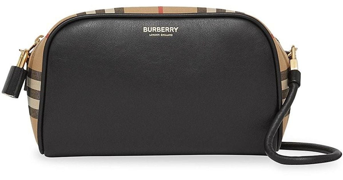 Burberry Small Cube Vintage Check Leather Camera Bag in Black - Lyst