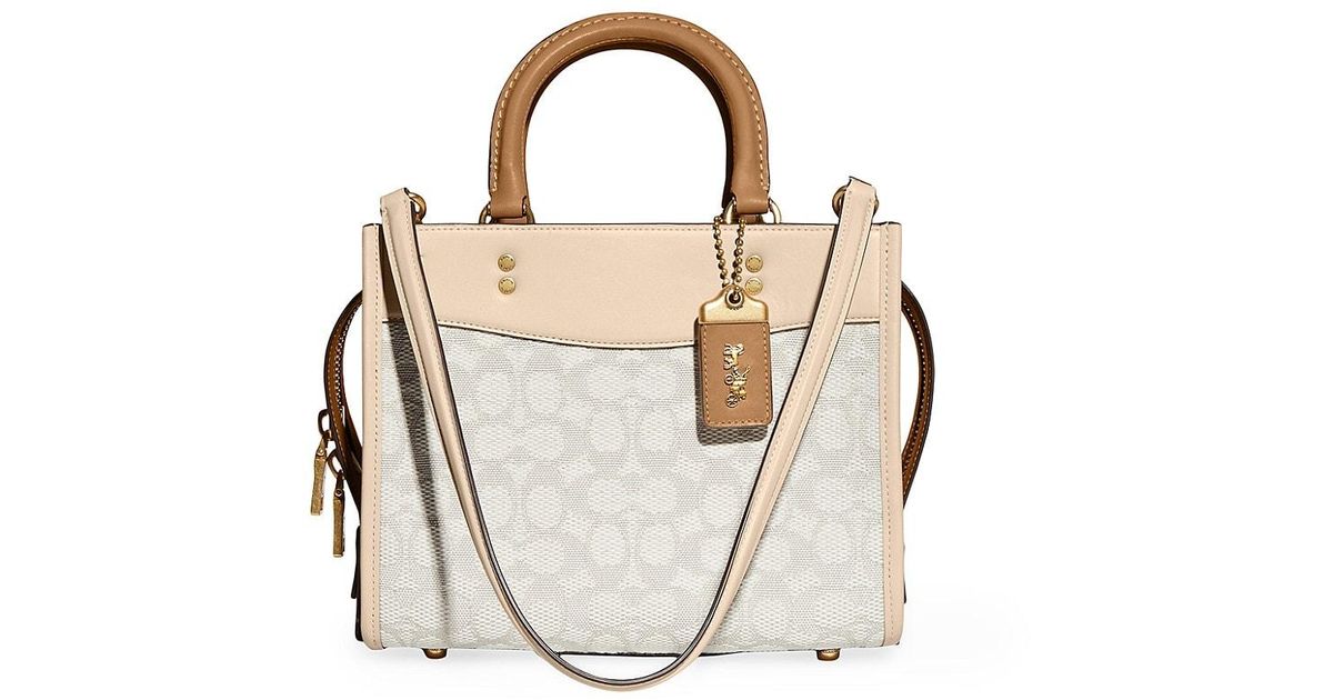 COACH Rogue 25 Monogram Jacquard & Leather Tote in Chalk (White) Lyst