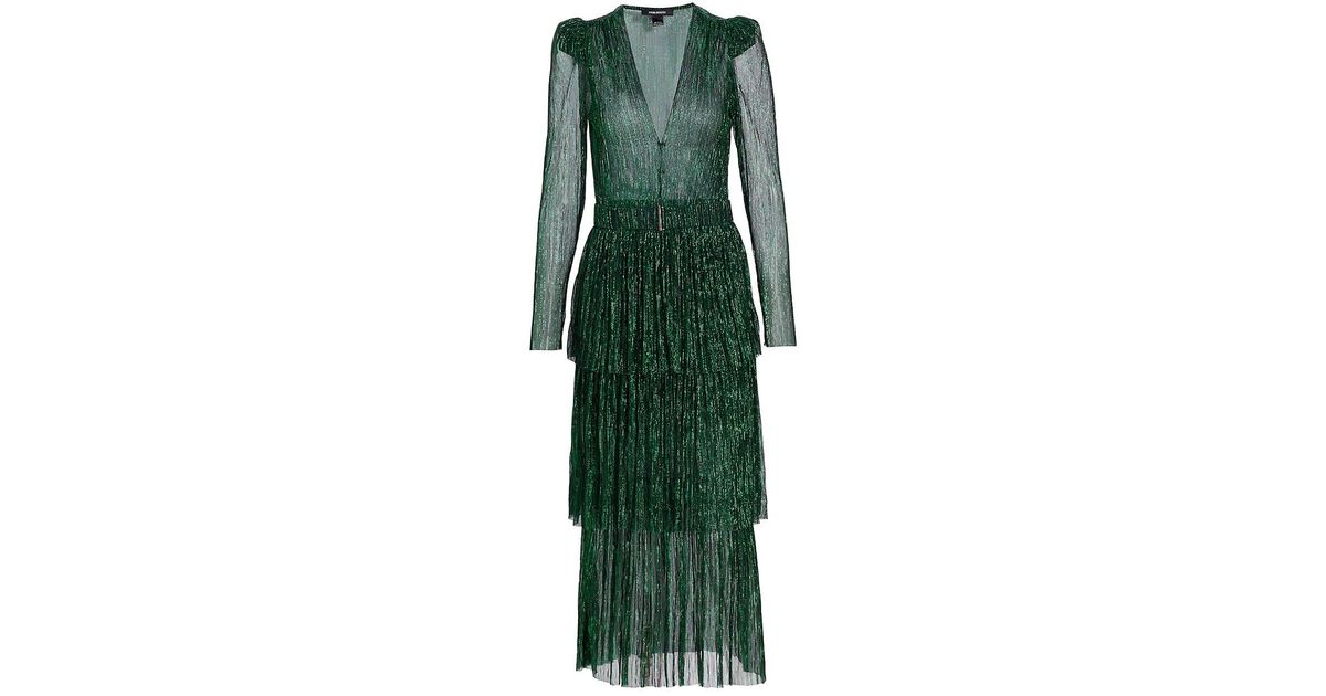 Sabina Musayev Synthetic Cary Tiered Metallic Midi-dress in Emerald ...