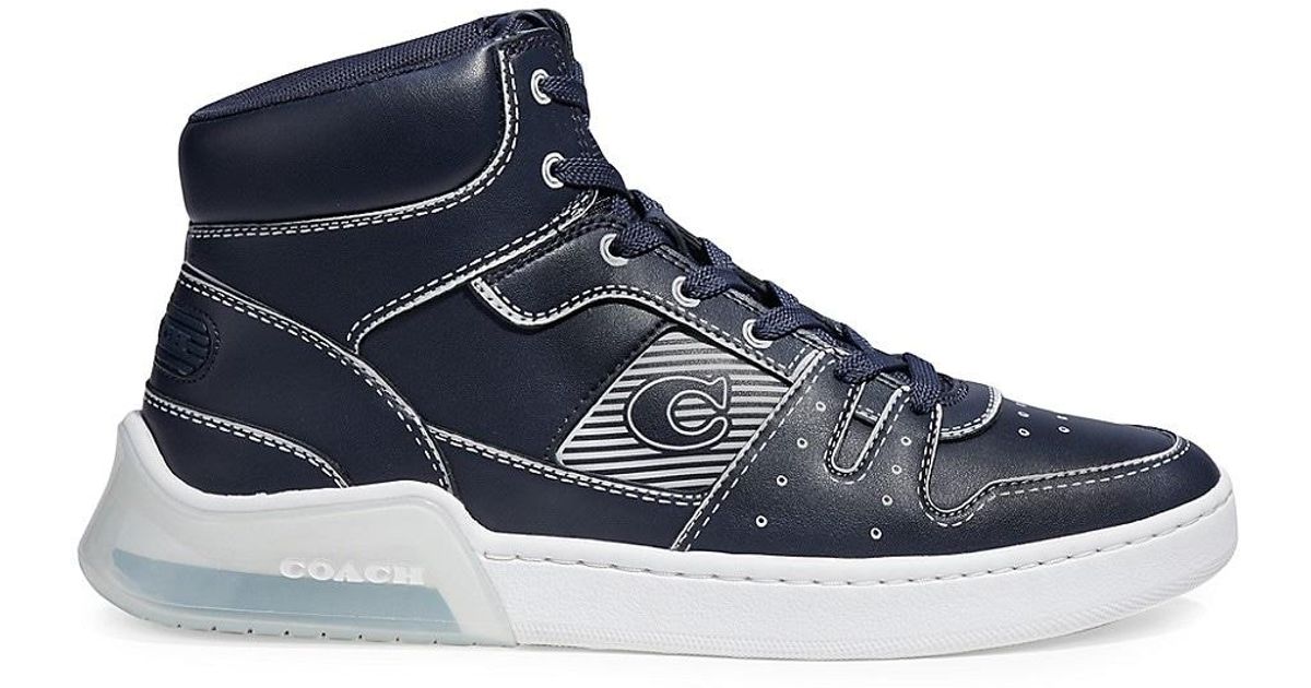 COACH Leather Citysole Trompe L'oeil Hightop Sneakers in Midnight Navy