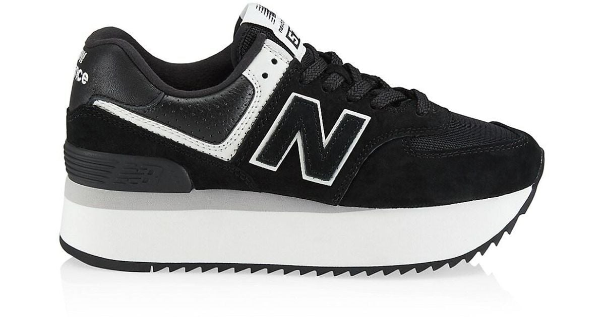 New Balance 574 Chunky Platform Suede Sneakers in Black | Lyst
