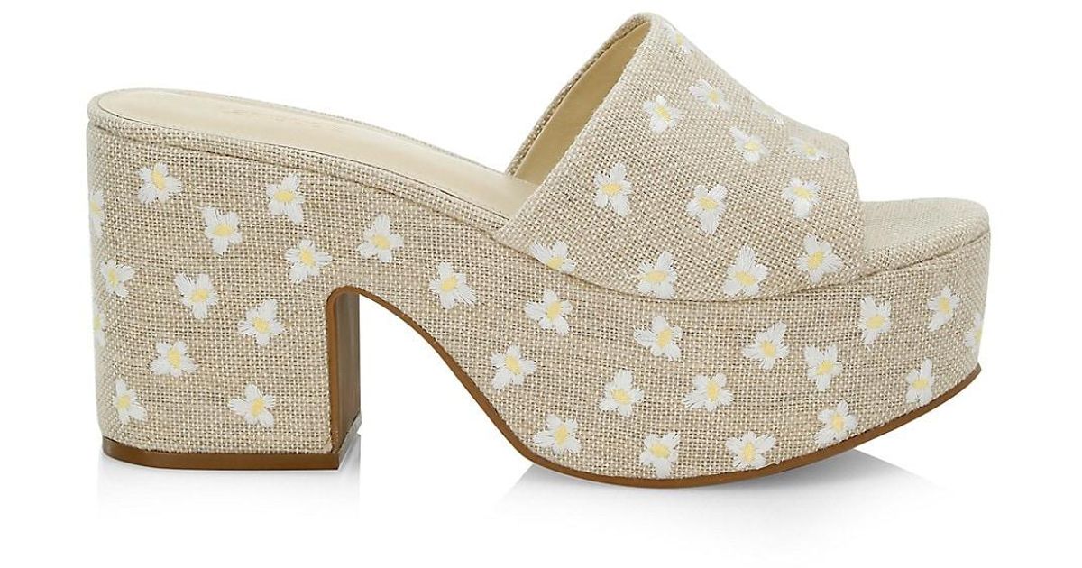 Larroude Miso Flower-embroidered Linen Platform Mules | Lyst