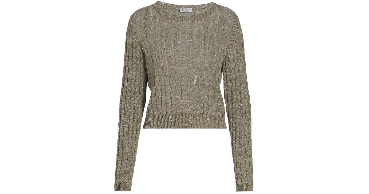 Brunello Cucinelli Sequined Cable-knit Sweater in Green | Lyst