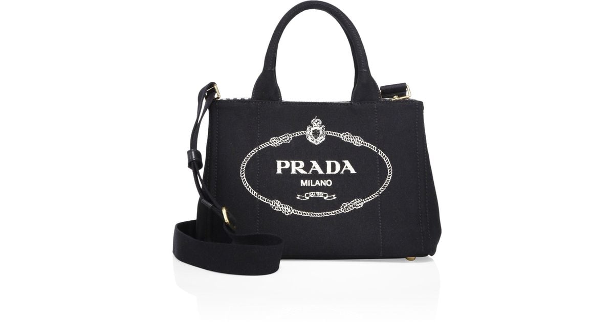 PRADA Canapa bag Tote Bag canvas With shoulder strap color black