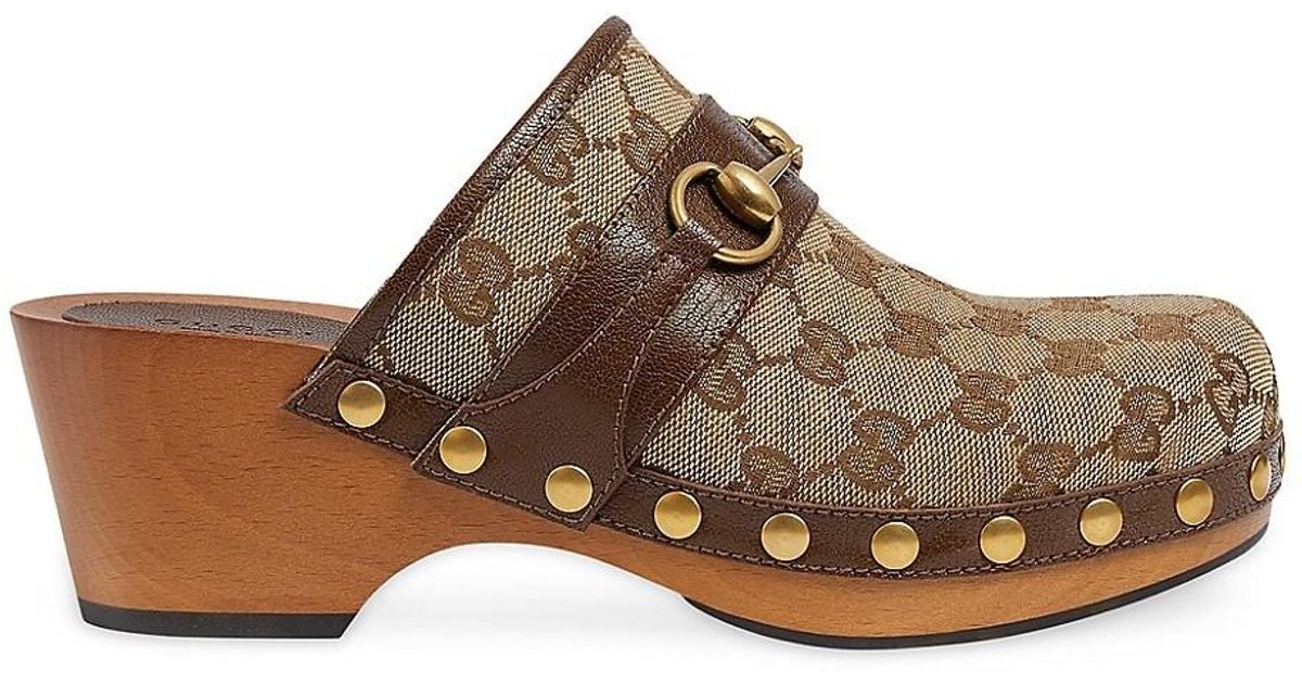 Gucci Stann GG Canvas Horsebit Clogs in Brown Lyst