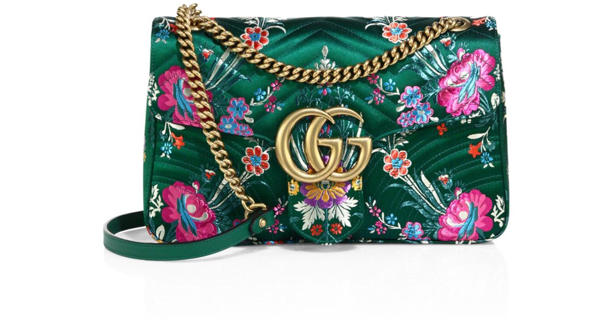 Gucci Small Gg Marmont Matelasse Floral Jacquard Chain Shoulder Bag in Green  | Lyst