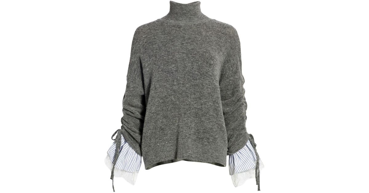 Cinq Ã Sept Wool Atlas Turtleneck Flared Sweater in Heather Grey Ivory (Gray) - Lyst