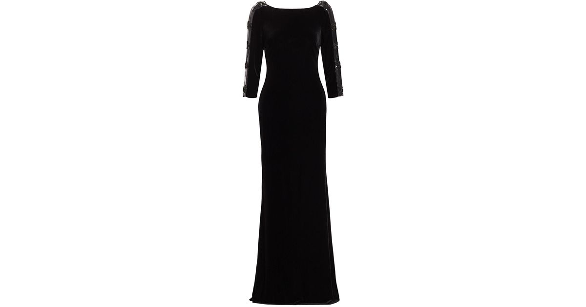 Badgley Mischka Sleeveless Embellished Velvet Dress in Black - Lyst