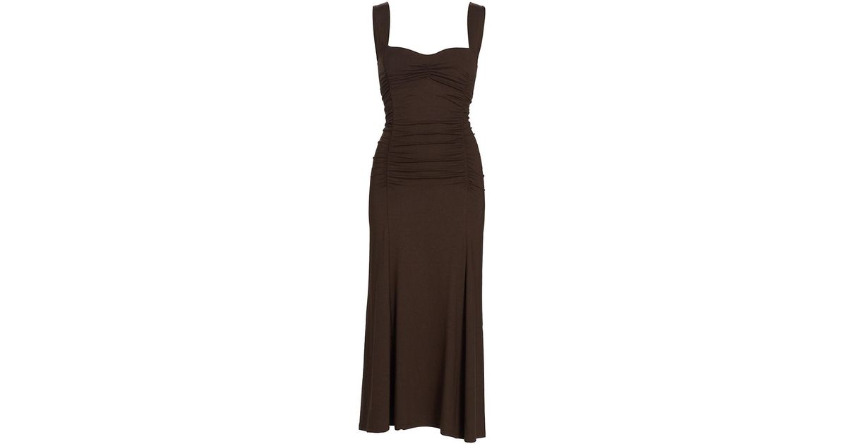Reformation Suvi Shirred Knit Mididress in Brown Lyst
