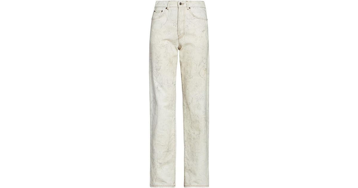 Dries Van Noten Peyton Floral Straight-leg Jeans in White | Lyst