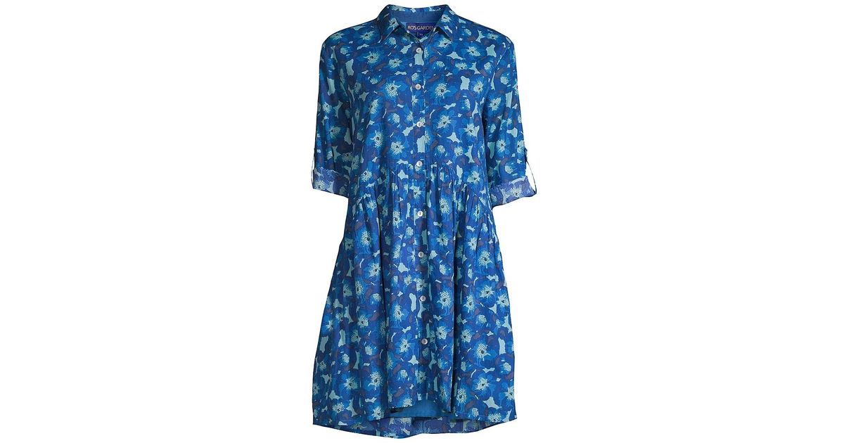 Ro's Garden Deauville Floral Shirtdress in Blue | Lyst