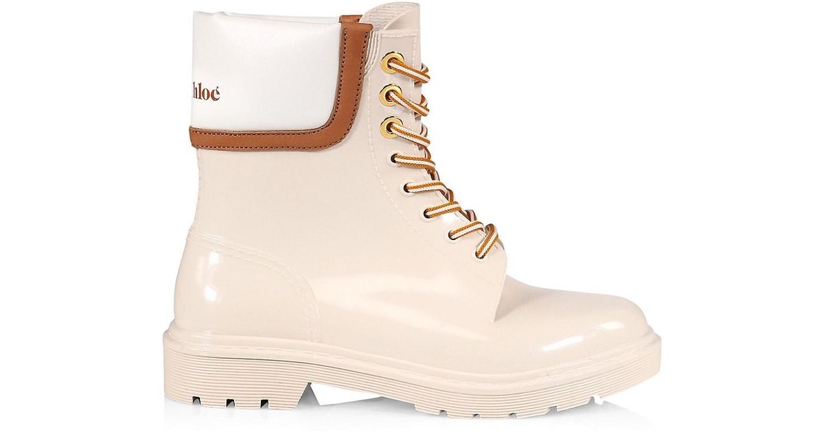 See By Chloé Leather Florrie Lace-up Rain Boots in Natural - Lyst